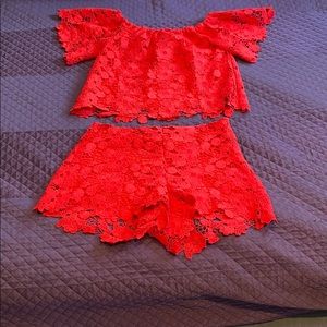 Red Lace Two Piece Set